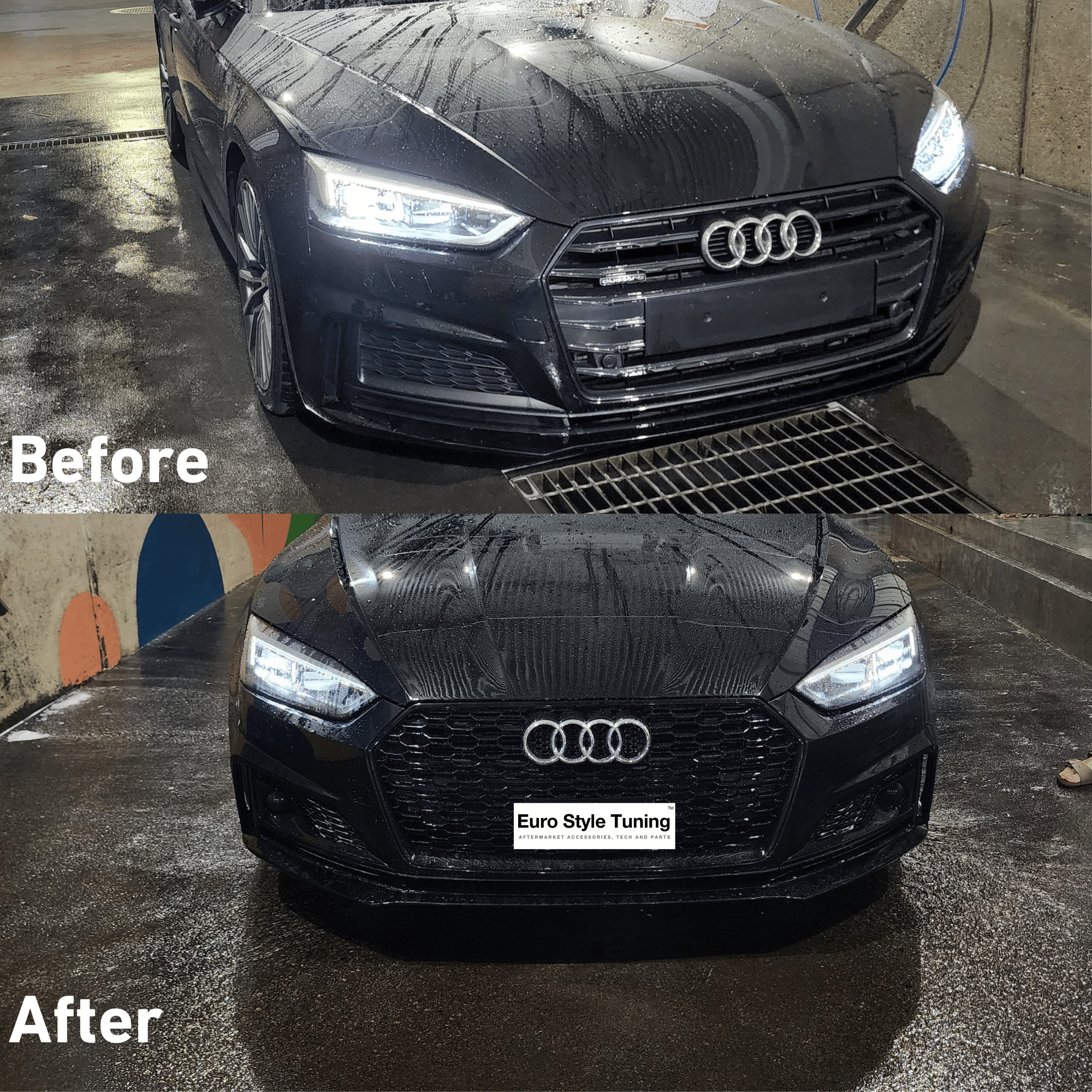 Front Blackout Pack Audi B9 - Honeycomb Grille + Gloss Fog light Inserts - For A4/S4/A5/S5