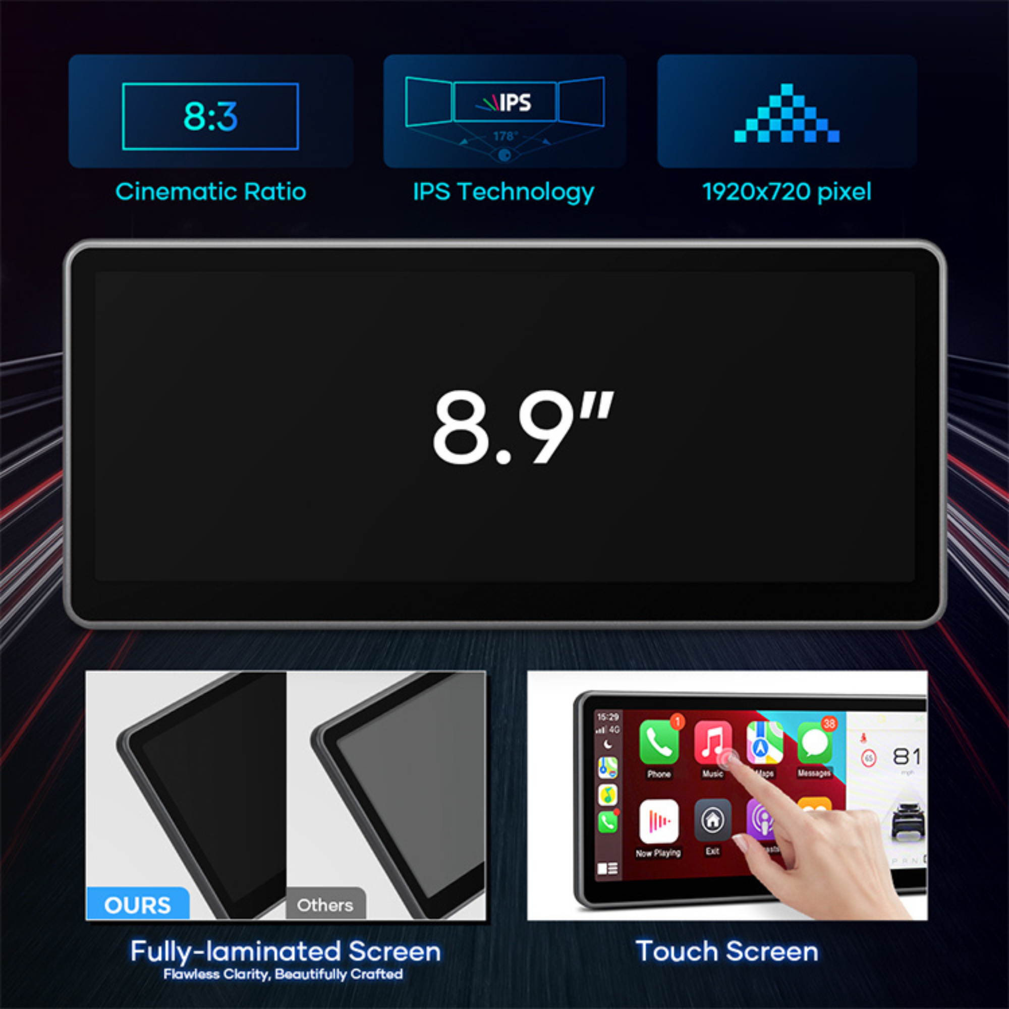 Tesla Model 3/Y HD Digital Dashboard Display with Wireless CarPlay & Android Auto